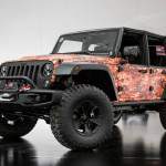 Based on a Wrangler Unlimited, the Trailstorm tackles the dirt with 37-inch tires and a two-inch lift kit that incorporates Fox shocks. Dana 44 front and rear axles put the power down, while the 3.6-liter Pentastar V-6 and five-speed automatic transmission carry over from the stock Wrangler.