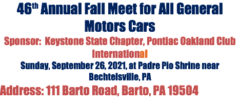 Fall Meet for Buick, Cadillac, Chevrolet, Oakland, Oldsmobile, Pontiac, and GM Trucks