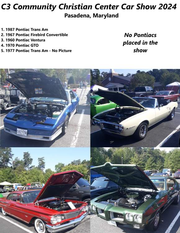 Collage of Pontiacs at the C3 Community Chritian Center Car Show 2024 Pasadena Maryland.jpg